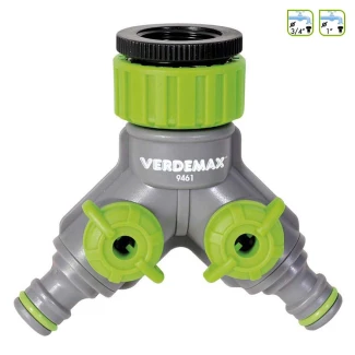 V009461 - VERDEMAX - RACCORDO A RUBINETTO CON 2 USCITE E CONNESSIONI A RACCORDO RAPIDO CON FILETTO DA 3/4" E 1"