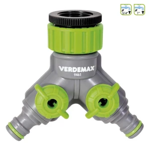 V009461 - VERDEMAX - RACCORDO A RUBINETTO CON 2 USCITE E CONNESSIONI A RACCORDO RAPIDO CON FILETTO DA 3/4" E 1"