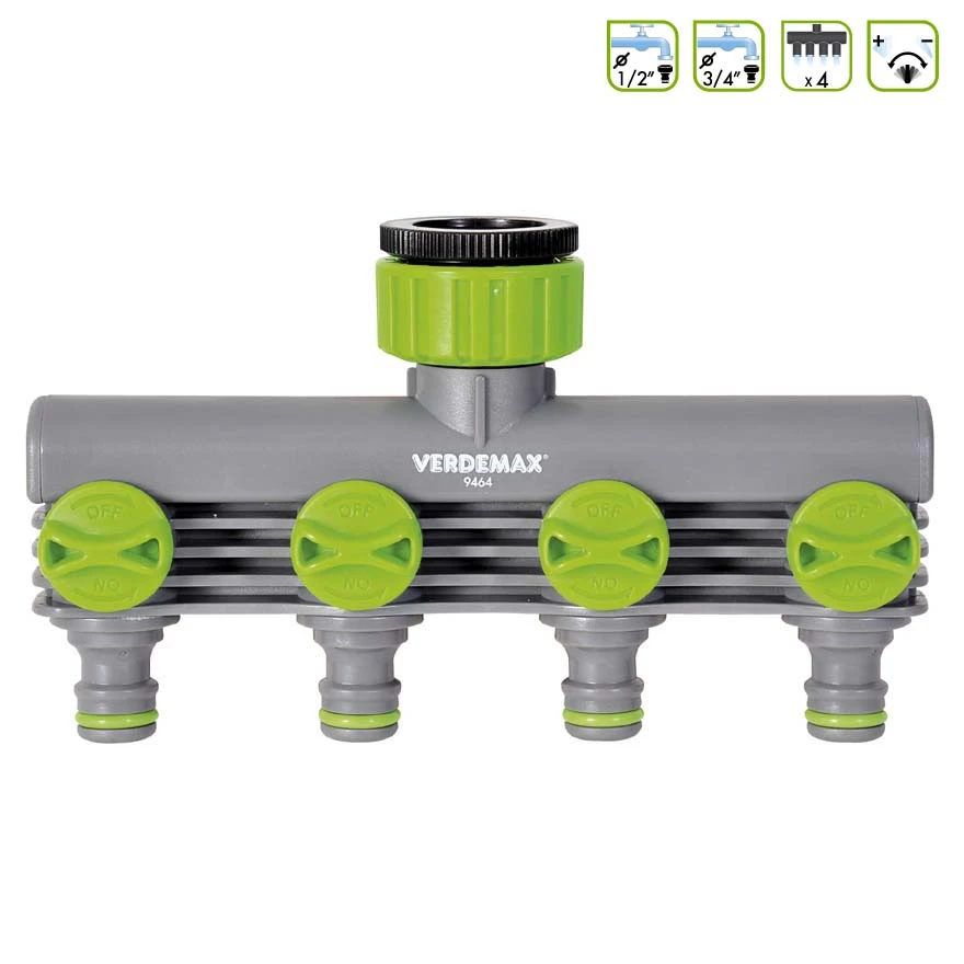 V009464 - VERDEMAX - TAP CONNECTOR WITH 4 OUTLETS 1/2" WITH QUICK CONNECTION