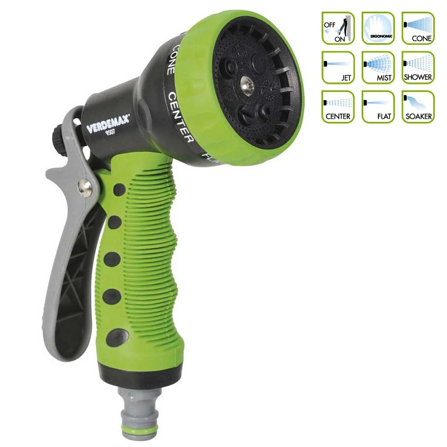 V009507 - VERDEMAX - PISTOLET DE DOUCHE AVEC 7 JETS DIFFÉRENTS ET RACCORD ERGONOMIQUE RAPIDE